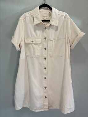 Universal Thread Cream Denim Shirt Dress Button Up Pockets Casual Women’s XL NWT